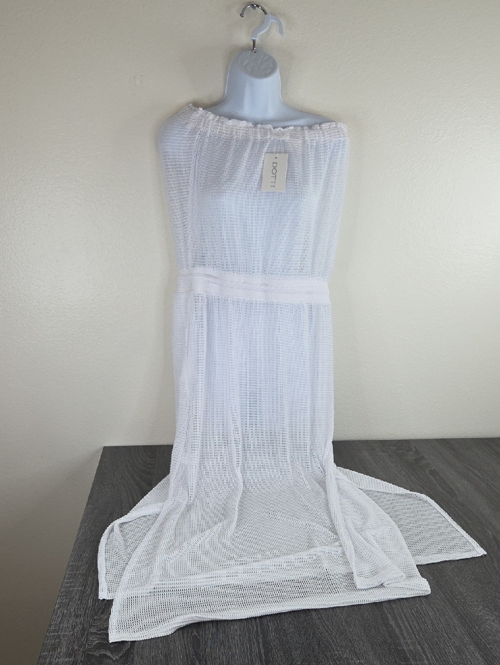 Dotti White Mesh Sheer Knit Maxi Strapless Cover-Up